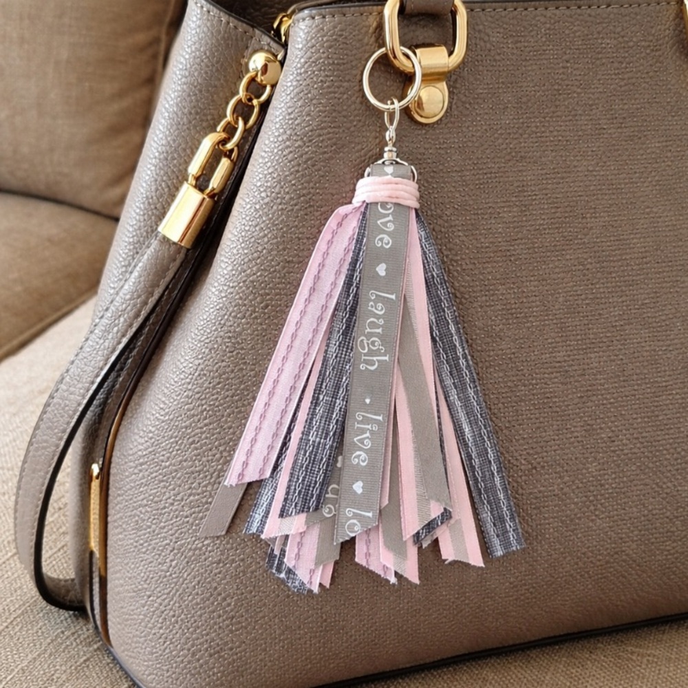 Handmade Ribbon Kay Chain Purse Charm Live Love Laugh